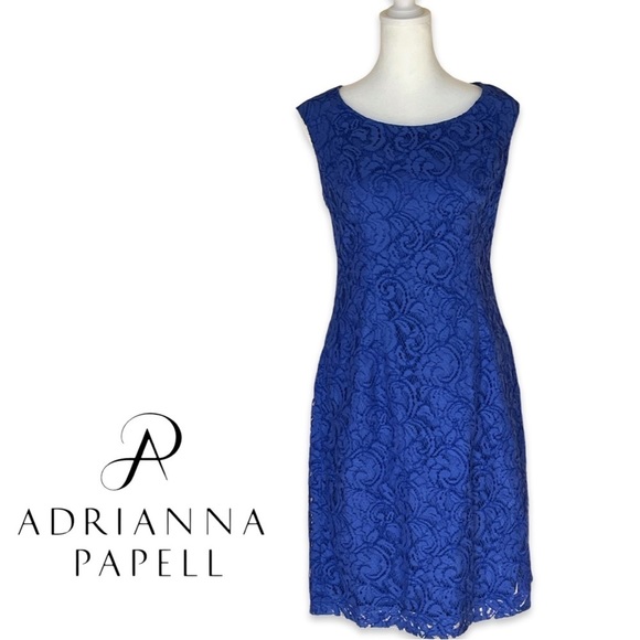 ADRIANNA Pappel Blue Lace Cocktail Sheath Dress Size 8 - Picture 8 of 8
